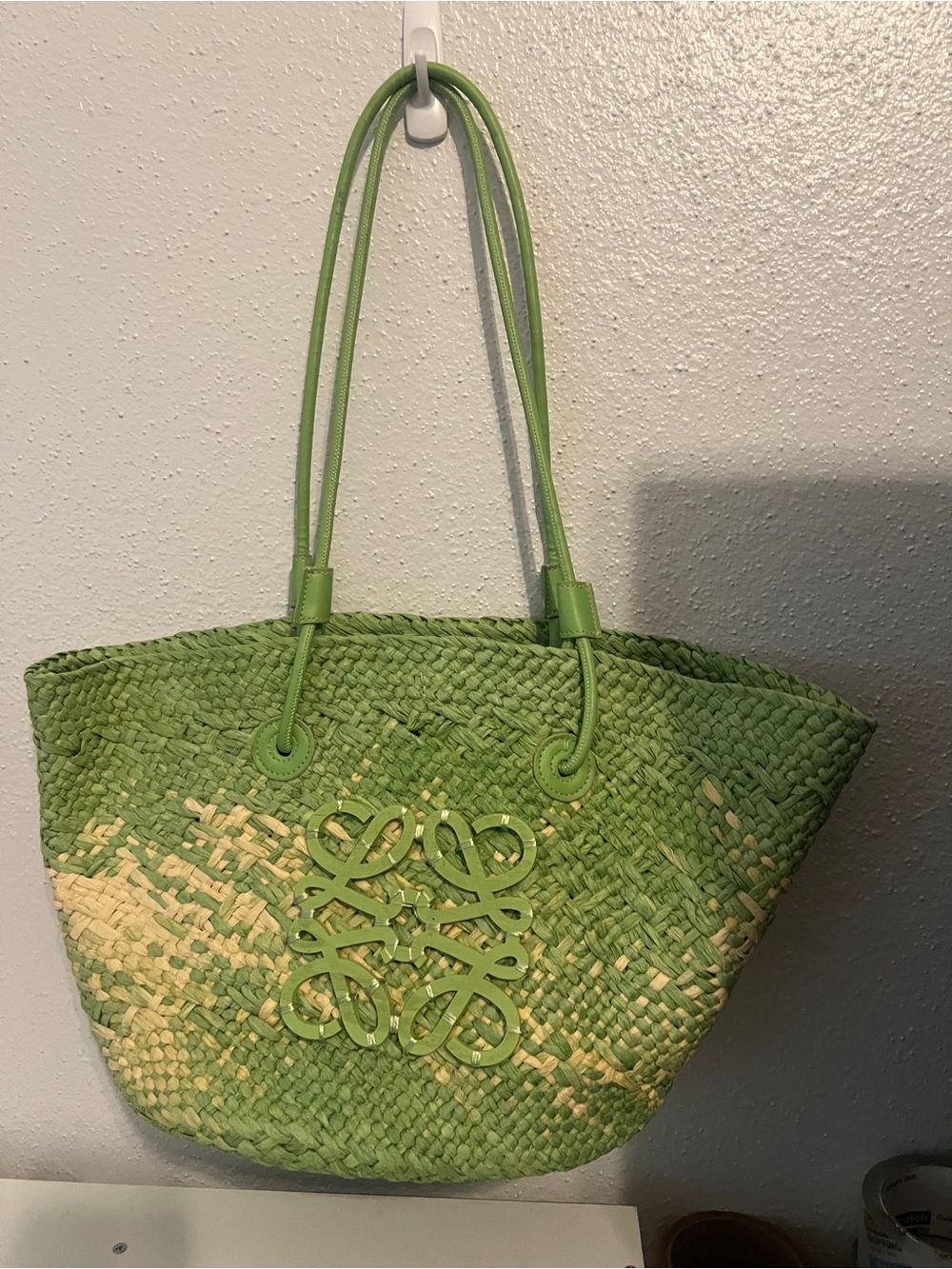 Green Woven Tote with Decorative Emblem